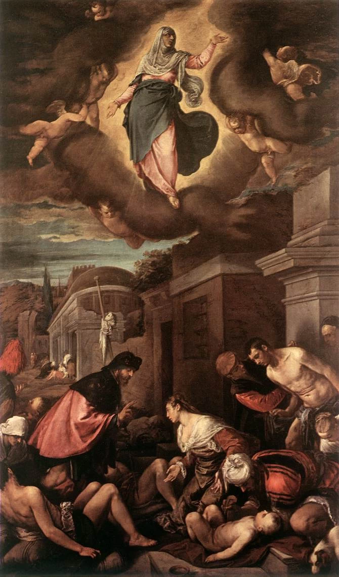San Rocco tra le vittime della peste e la Madonna in gloria - Jacopo da Ponte, detto Bassano